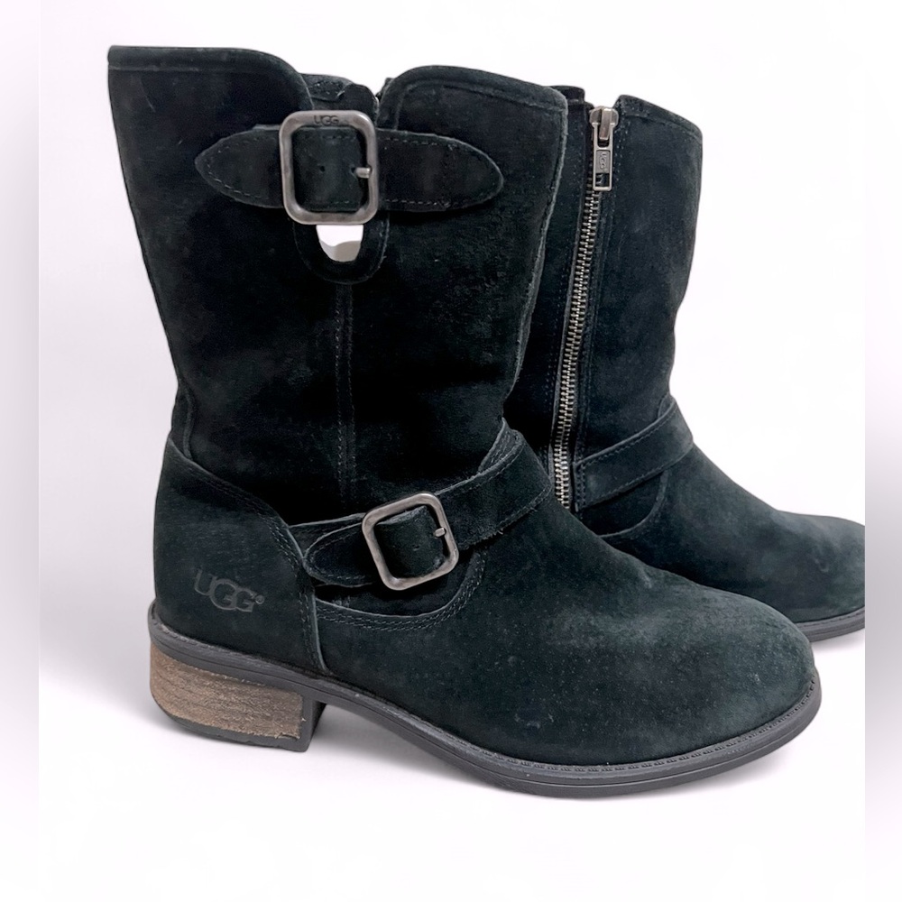 UGG Womens Chaney 1006042 Black Suede Round Toe Mid Calf Winter Boots 7.5